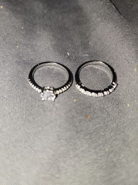 Silver-Tone CZ Solitaire and Pave Stackable Ring Set - White